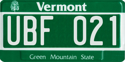 VT license plate UBF021