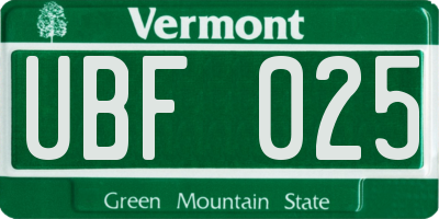 VT license plate UBF025