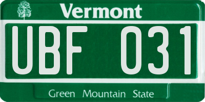 VT license plate UBF031
