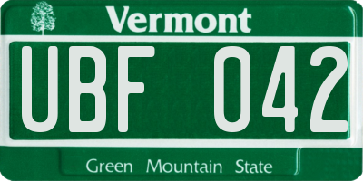 VT license plate UBF042