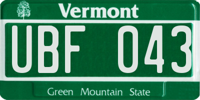 VT license plate UBF043