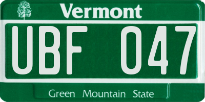 VT license plate UBF047