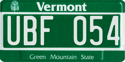 VT license plate UBF054