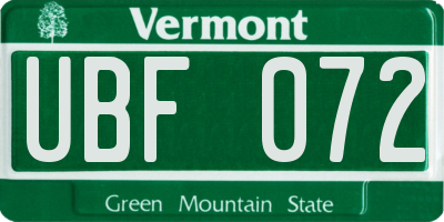 VT license plate UBF072