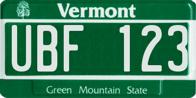 VT license plate UBF123