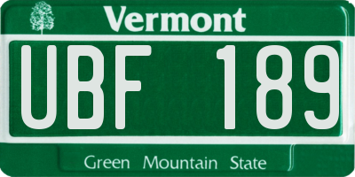 VT license plate UBF189