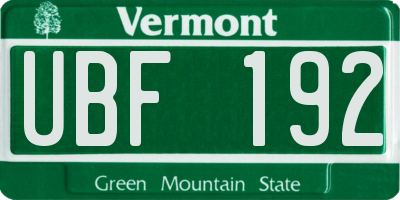 VT license plate UBF192