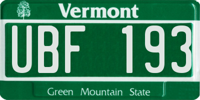 VT license plate UBF193