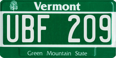 VT license plate UBF209