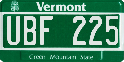 VT license plate UBF225
