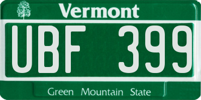 VT license plate UBF399