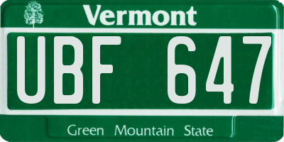 VT license plate UBF647