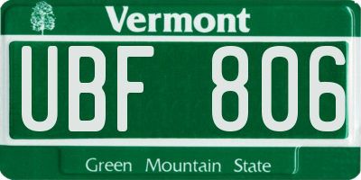 VT license plate UBF806