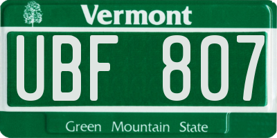 VT license plate UBF807