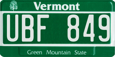 VT license plate UBF849