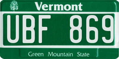 VT license plate UBF869