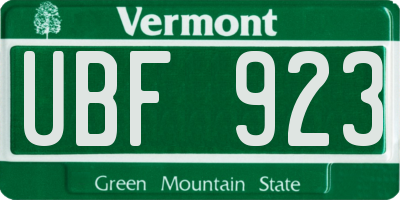 VT license plate UBF923