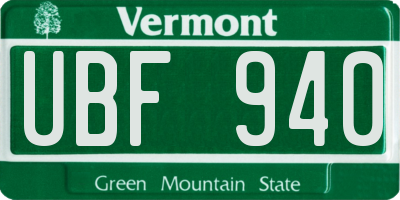 VT license plate UBF940