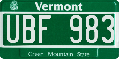 VT license plate UBF983