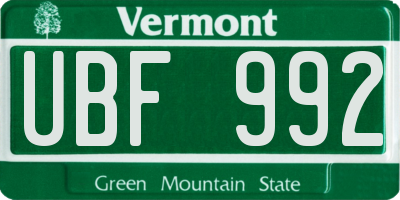 VT license plate UBF992