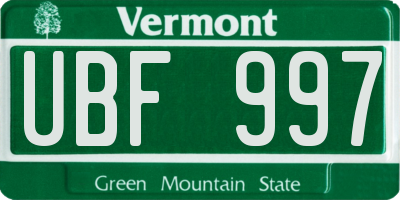 VT license plate UBF997