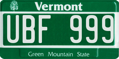VT license plate UBF999