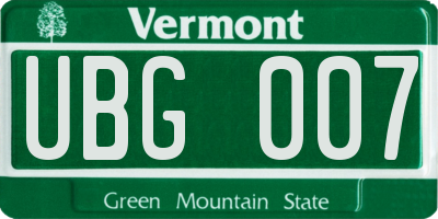 VT license plate UBG007