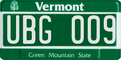 VT license plate UBG009