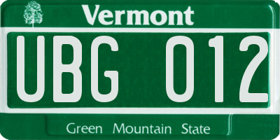 VT license plate UBG012