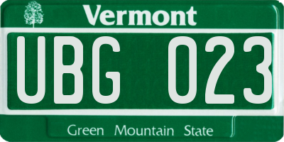 VT license plate UBG023