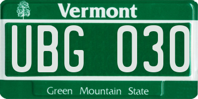 VT license plate UBG030