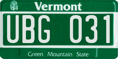 VT license plate UBG031