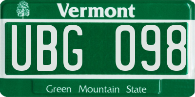 VT license plate UBG098