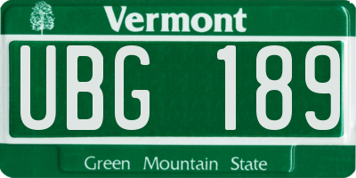 VT license plate UBG189