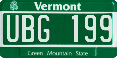 VT license plate UBG199