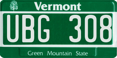 VT license plate UBG308