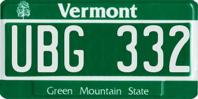 VT license plate UBG332