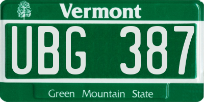 VT license plate UBG387