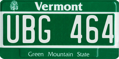 VT license plate UBG464