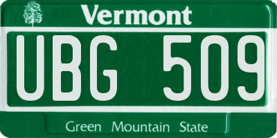 VT license plate UBG509