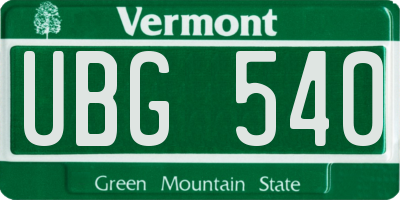 VT license plate UBG540