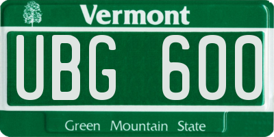 VT license plate UBG600