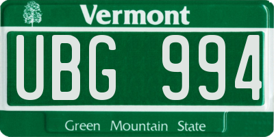 VT license plate UBG994
