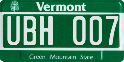 VT license plate UBH007