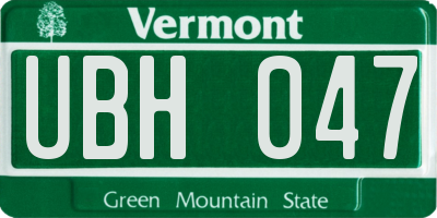 VT license plate UBH047