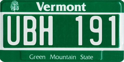 VT license plate UBH191