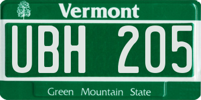 VT license plate UBH205