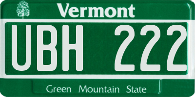 VT license plate UBH222