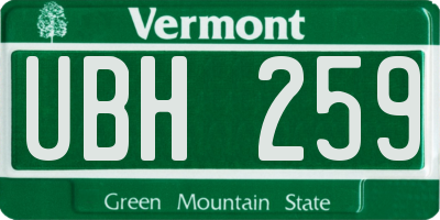 VT license plate UBH259