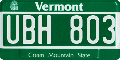 VT license plate UBH803